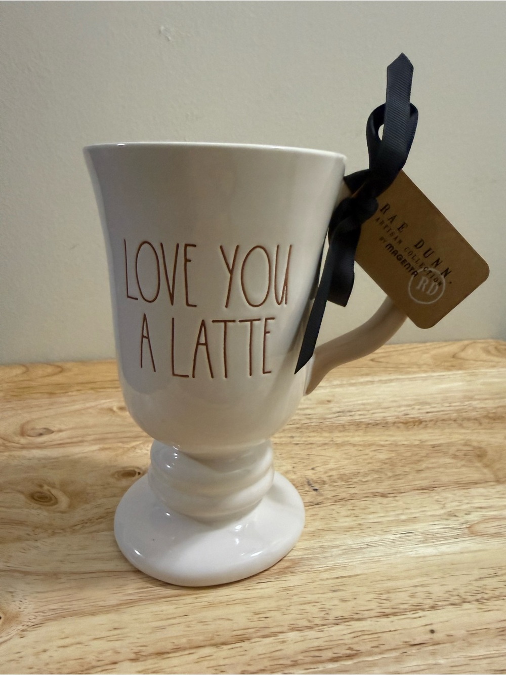 Rae Dunn Pedestal Mug with Brown Lettering - "Love You A Latte"